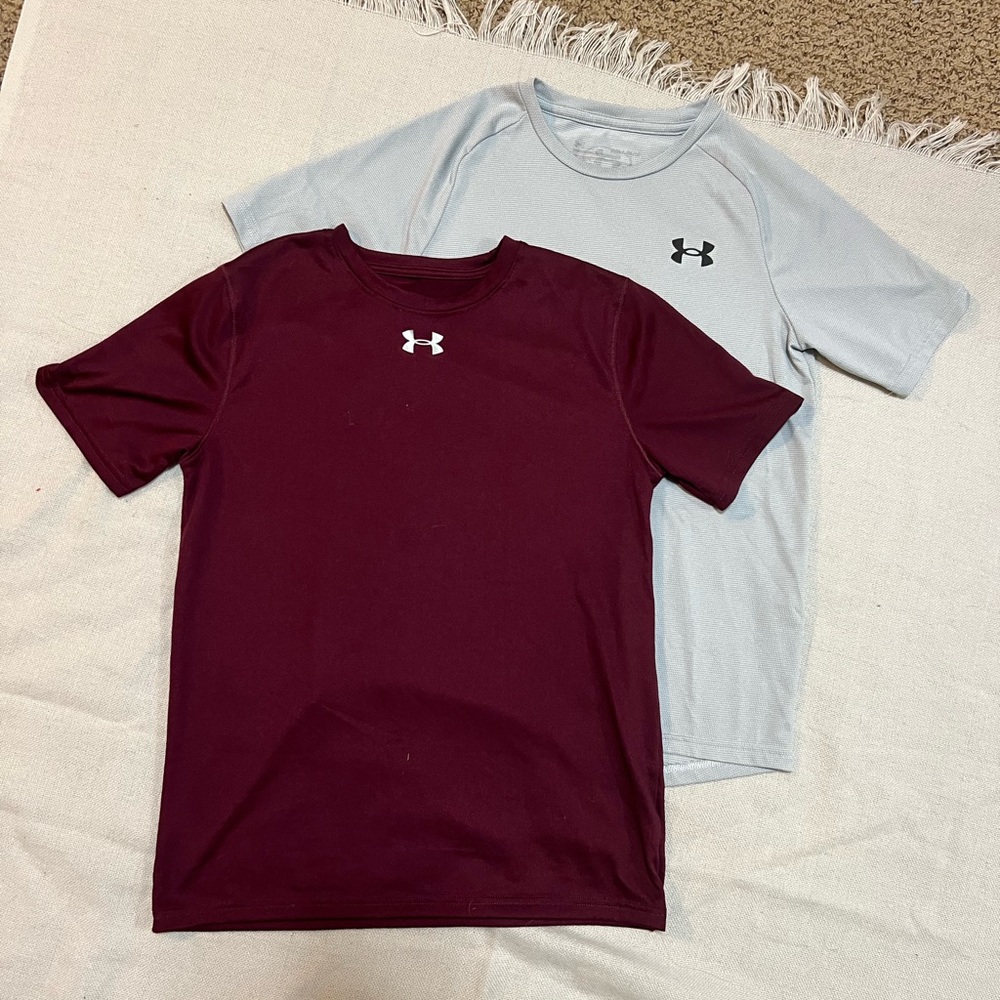 Boys Under Armour Burgundy and Light Gray Tees